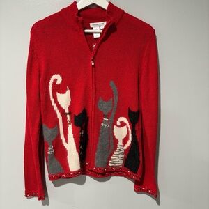 Coldwater Creek Cat Embellished Zip Up Sweater Cardigan XS NWOT